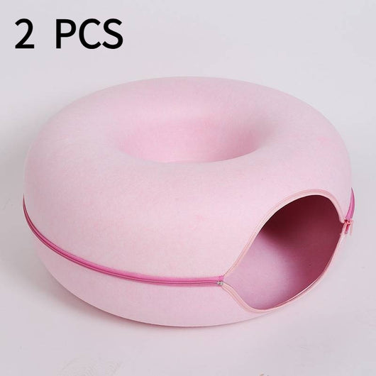 Casa Túnel para Gatos Donut - Cama de Fieltro Natural con Juguetes Interactivos - Image 11