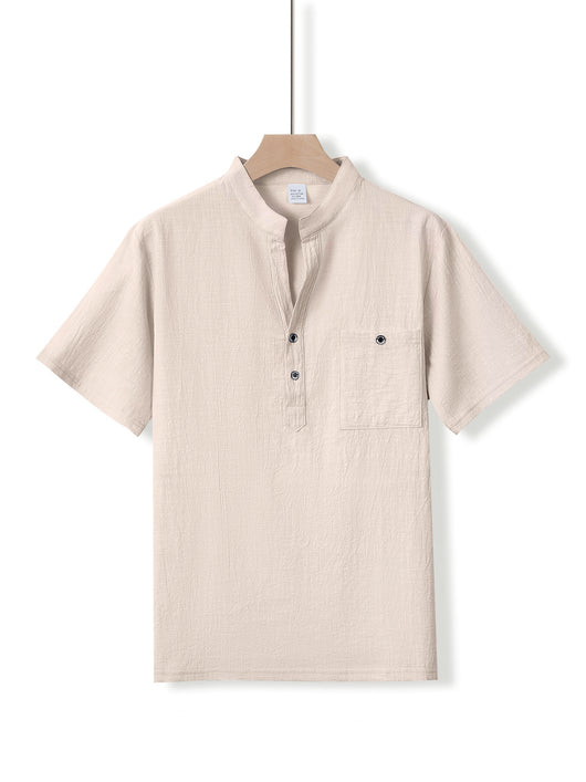 Camisa de Lino con Cuello Mao Manga Corta para Hombre - Image 19