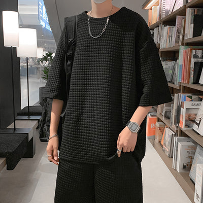 Playera Holgada de Algodón Waffle con Mangas Cortas Estilo Japonés - Image 3