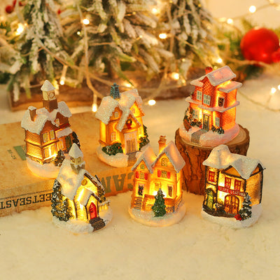 Adorno Navideño Casa de Nieve Luminosa con Resina Brillante