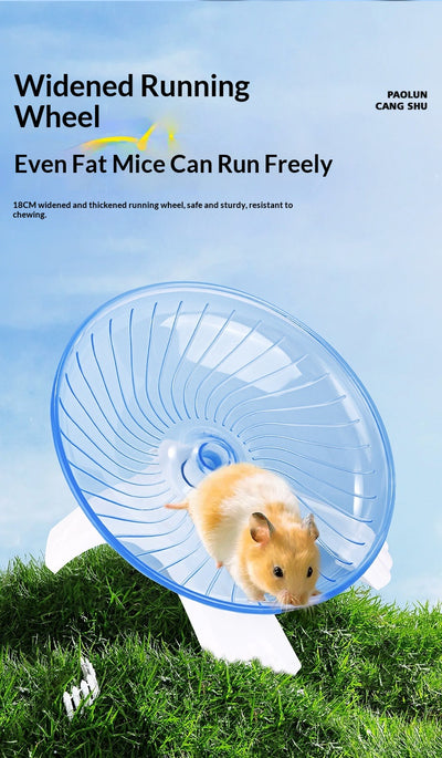 Blue transparent hamster flying saucer running wheel with a white stand, suitable for hamsters and small pets. - Image 10