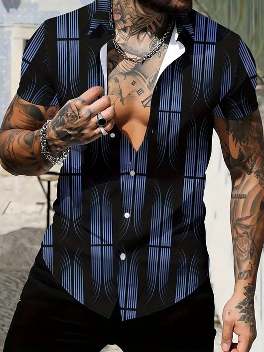 Camisa Manga Corta Hombre con Estampado Geométrico Moderno - Image 8