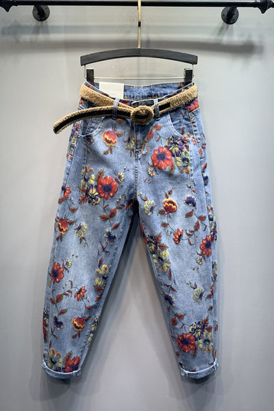 Pantalones Jeans Holgados Estampado Floral Tendencia Casual - Image 13