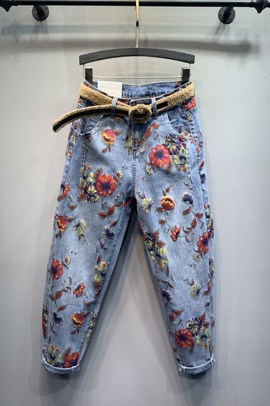 Pantalones Jeans Holgados Estampado Floral Tendencia Casual - Image 13