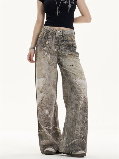 Pantalones Vaqueros Retro Desgastados Corte Recto Pierna Ancha - Image 14