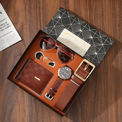 Set de Accesorios Premium para Hombre: Cartera, Cinturón, Reloj y Lentes de Sol