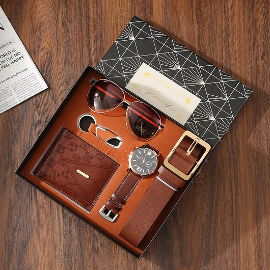 Set de Accesorios Premium para Hombre: Cartera, Cinturón, Reloj y Lentes de Sol