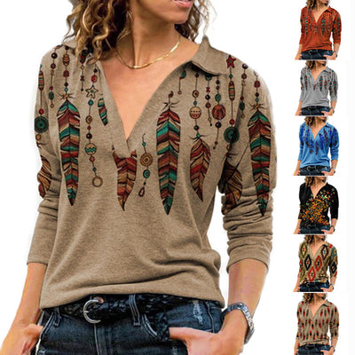 Blusa Retro Cuello V Manga Larga para Mujer - Image 9