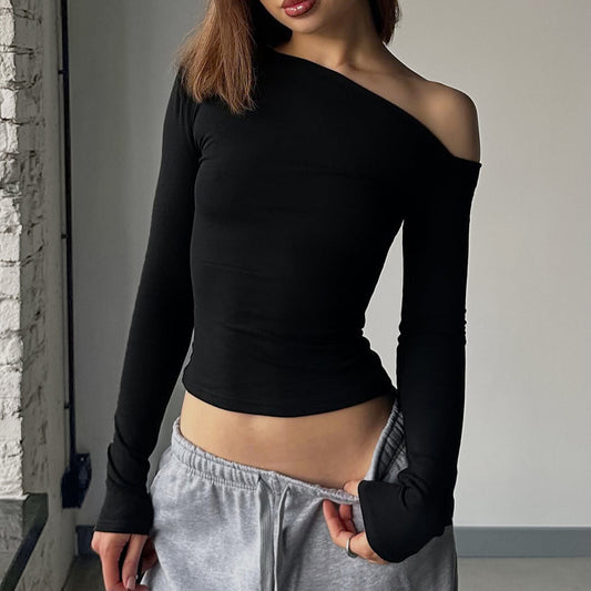 Blusa Ajustada de Manga Larga con Hombros Descubiertos