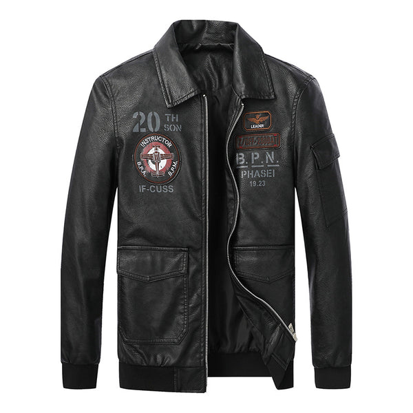 Chaqueta de Cuero para Hombre con Bordado en Solapa