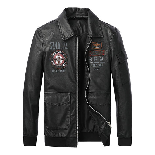 Chaqueta de Cuero para Hombre con Bordado en Solapa