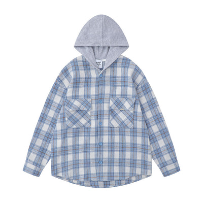 Camisa Cuadros Suelta con Capucha Estilo Retro para Hombre - Image 2