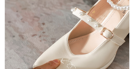 Tacones Gruesos Perla Blanco con Detalles de Perlas - Estilo Elegante - Image 10