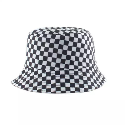 Sombrero Pescador Reversible Cuadros Verano Unisex Negro Blanco Plegable - Image 10