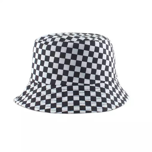 Sombrero Pescador Reversible Cuadros Verano Unisex Negro Blanco Plegable - Image 10