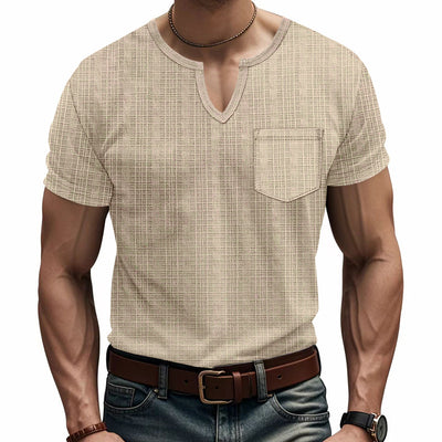 Camiseta Hombre Bambú Lino Artificial Suelta Transpirable Cuello V Manga Corta - Image 13