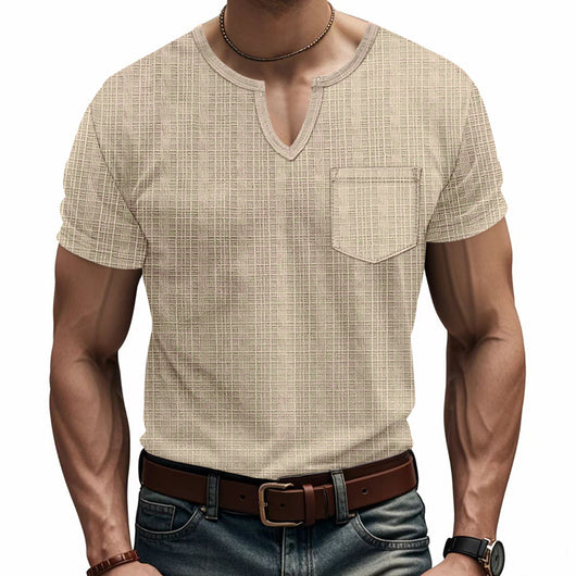 Camiseta Hombre Bambú Lino Artificial Suelta Transpirable Cuello V Manga Corta - Image 13