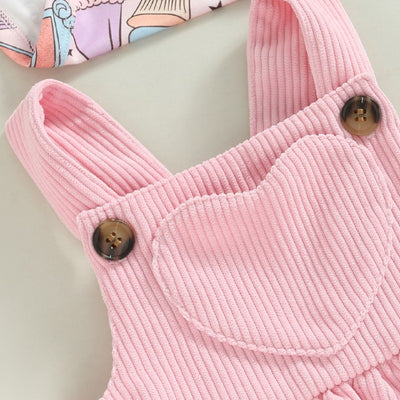 Conjunto Infantil Falda Peto con Top Estampado y Romper Triangular en Pana - Image 5