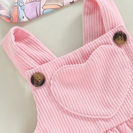 Conjunto Infantil Falda Peto con Top Estampado y Romper Triangular en Pana - Image 5