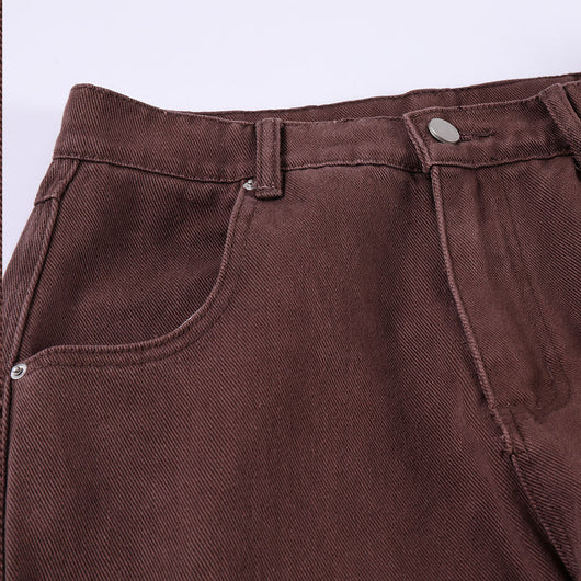 Pantalones Vaqueros Rectos Sueltos Multi-bolsillos Color Sólido - Image 6