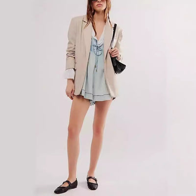 Mono Corto Denim Sin Mangas Cuello en V con Bolsillos - Estilo Playero Verano - Image 11
