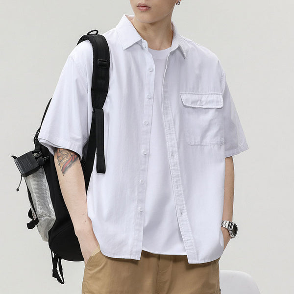 Camisa Holgada de Algodón Japonés para Hombre - Colores Sólidos