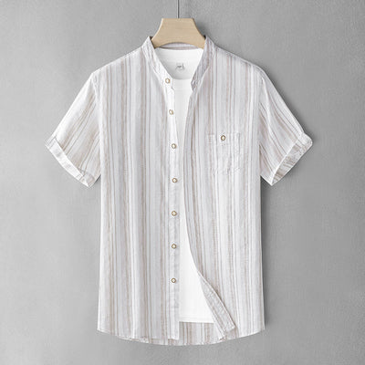 Camisa Retro Estilo Japonés de Lino con Cuello Mao para Hombre - Image 4