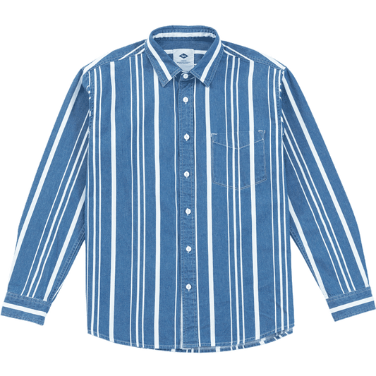 Camisa Denim Holgada a Rayas con Lavado Vintage para Hombre