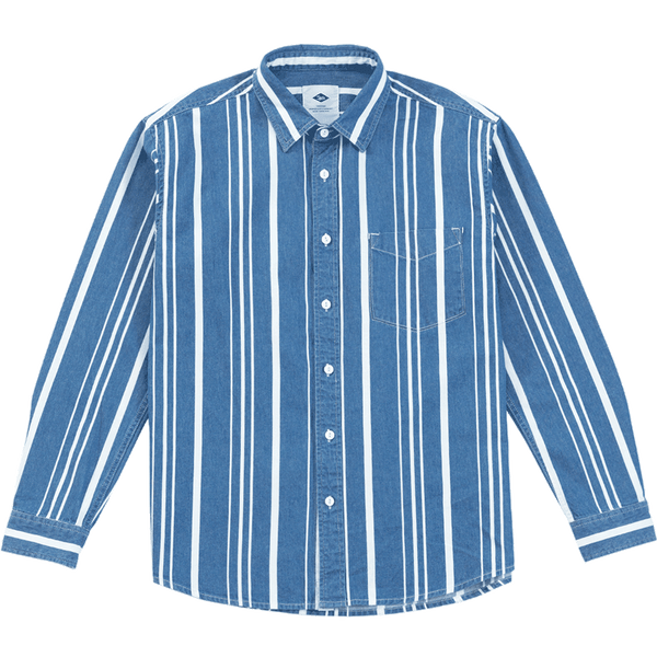Camisa Denim Holgada a Rayas con Lavado Vintage para Hombre