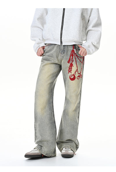 Pantalones Holgados con Bordado Vintage y Cierre - Image 7
