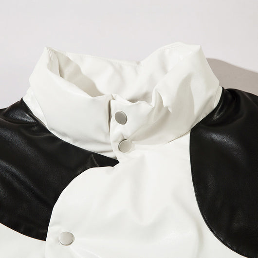 Abrigo Acolchado de Algodón con Cuello Alto y Costuras Irregulares Bicolor - Image 3