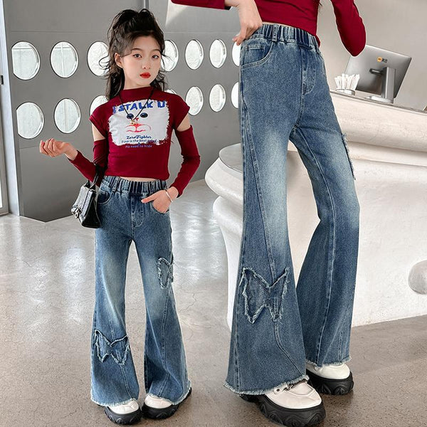 Pantalones Vaqueros Elásticos Casuales Versátiles para Niñas