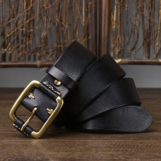 Cinturón de Cuero Genuino para Hombre con Hebilla Retro de Latón - Image 18