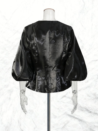 Blusa Cuello Redondo con Mangas Farol - Diseño Clásico de Botón Único - Image 6