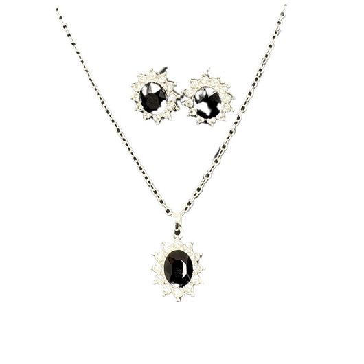 Iridescent teardrop pendant necklace with matching stud earrings, featuring clear accent stones and silver-tone metal. - Image 5