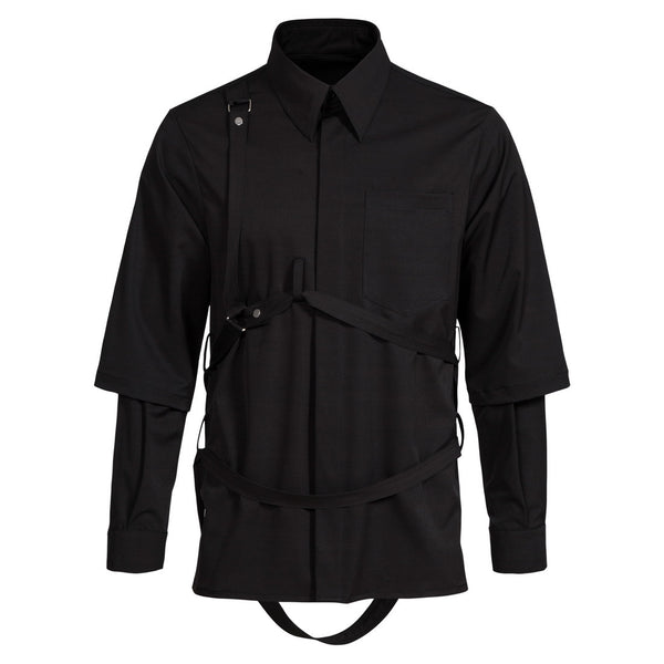 Camisa Hombre Falso Doble Pecho con Tirantes y Mangas Desmontables