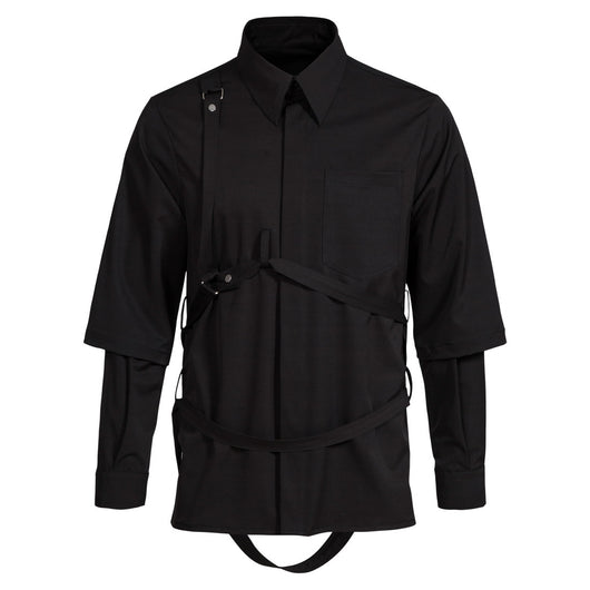 Camisa Hombre Falso Doble Pecho con Tirantes y Mangas Desmontables
