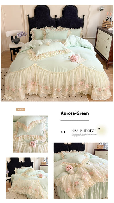 Juego de Cama Cuatro Piezas con Encaje Bordado en Algodón Chiffon - Image 14