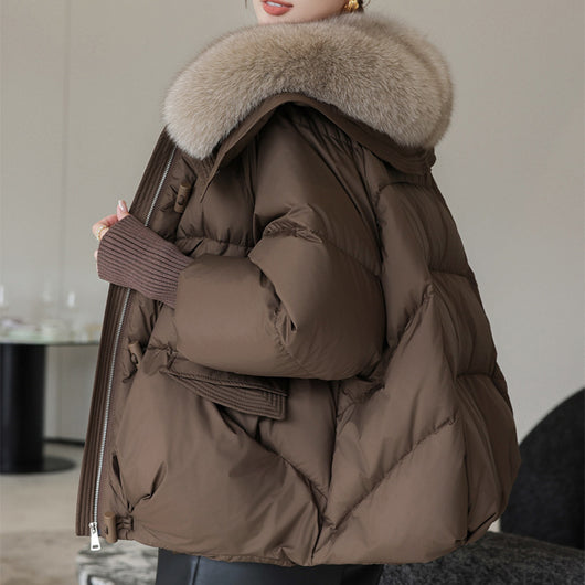 Abrigo Acolchado de Plumón con Cuello de Piel para Mujer - Chaqueta Corta Térmica Invierno - Image 5