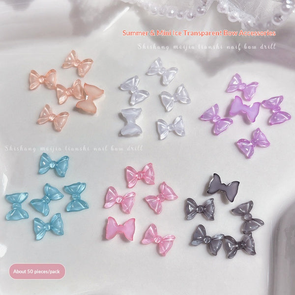 Set de 50 Moños de Resina Transparente para Diseño de Uñas
