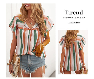 Blusa de Verano con Rayas y Contraste de Colores en Gasa - Image 13