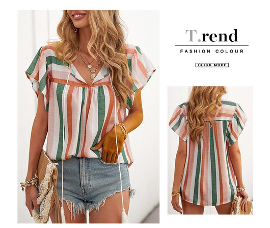 Blusa de Verano con Rayas y Contraste de Colores en Gasa - Image 13