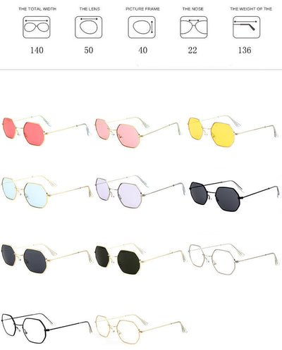 Silver polygonal sunglasses with clear lenses, featuring a thin metal frame and vintage style. - Image 22