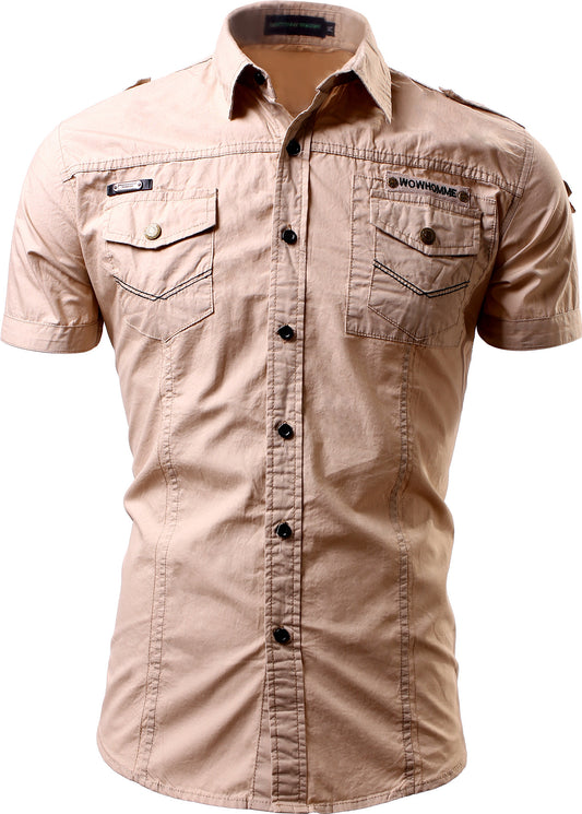 Camisa Casual Monocromática de Manga Corta para Hombre - Image 2