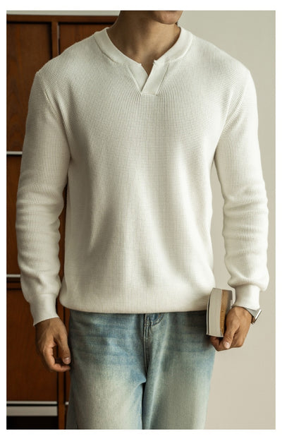 Suéter Henley Casual de Cuello V y Manga Larga para Hombre - Image 16