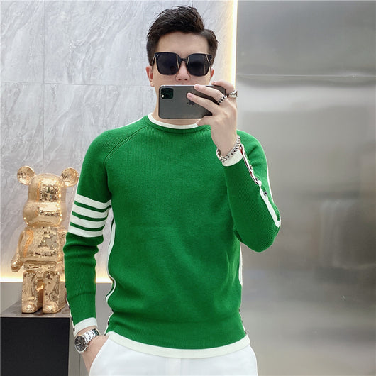 Suéter de Cuello Redondo a Rayas - Pullover Versátil para Hombre Joven - Image 2