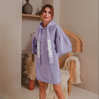 Sudadera Vestido Hip Hop con Capucha y Estampado de Letras - Image 9