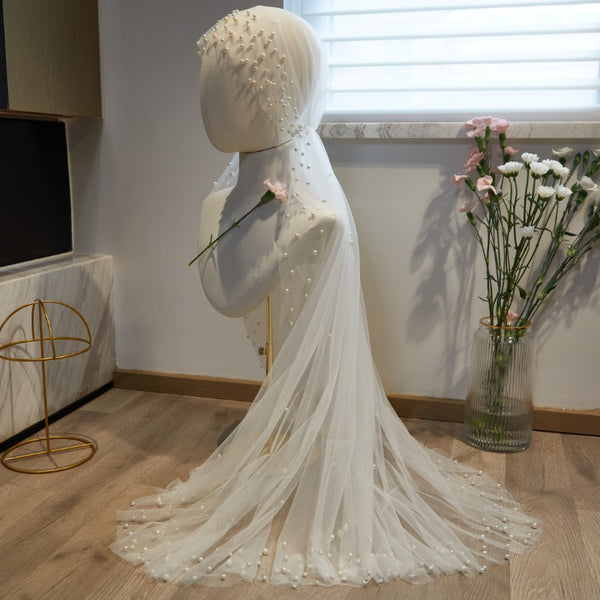 Vestido de Novia Largo con Velo de Perlas Fairy - Image 3