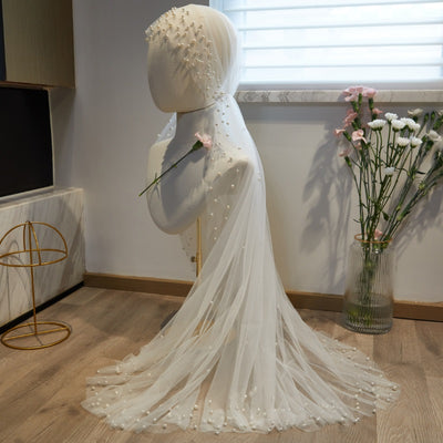 Vestido de Novia Largo con Velo de Perlas Fairy - Image 3