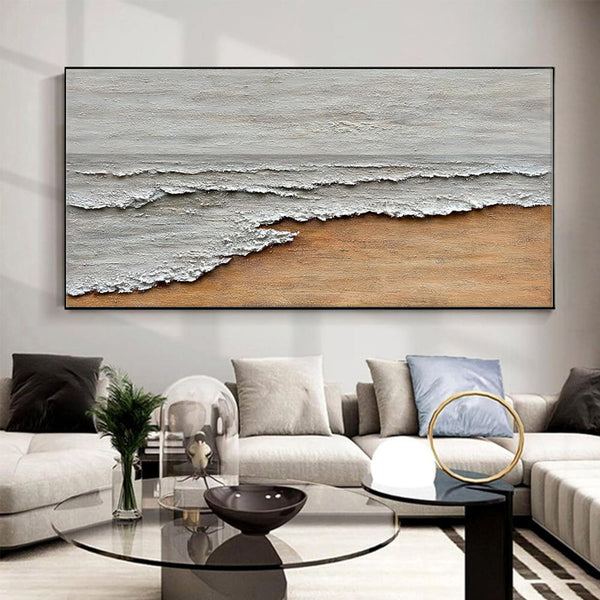 Cuadro Abstracto Pintura al Óleo Nórdica Paisaje Marino Texturizado para Sala de Estar